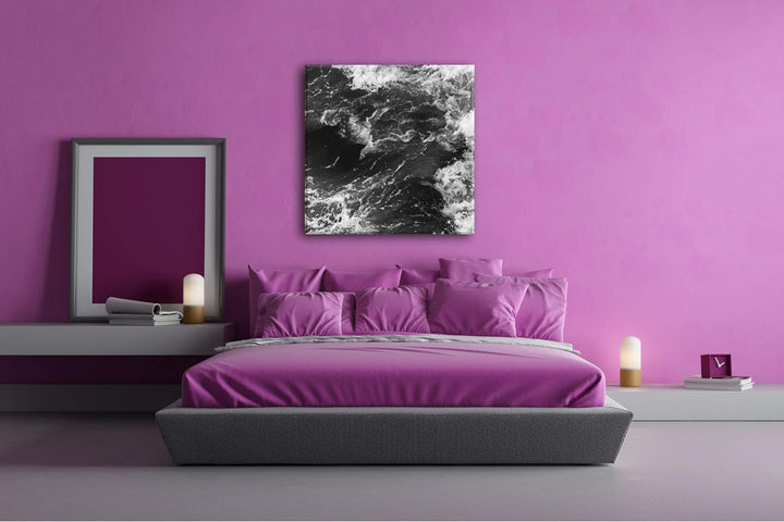 deyoli stürmische Wellen Format: 70x70 Effekt: Schwarz&Weiss als Leinwandbild, Motiv auf Echtholzrah