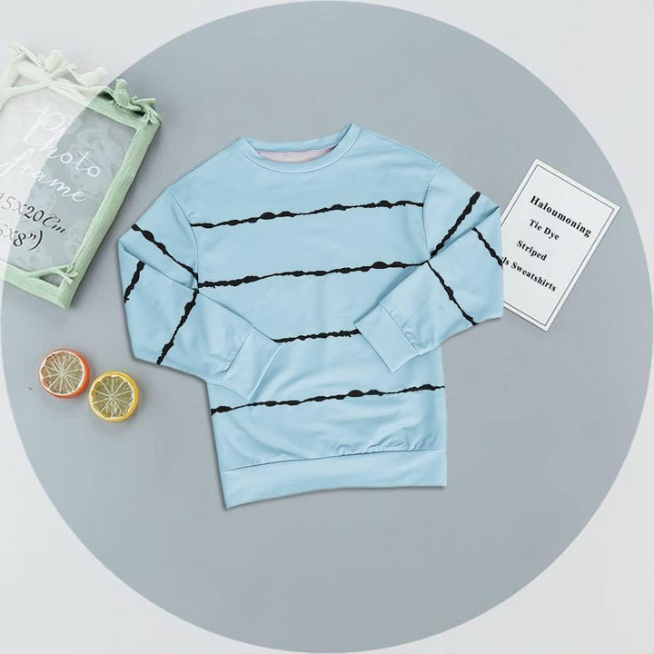 Haloumoning Sweatshirt Mädchen Streifen Rundhalsausschnitt Kinder Pullover Casual Langarm Tops 4-6 J