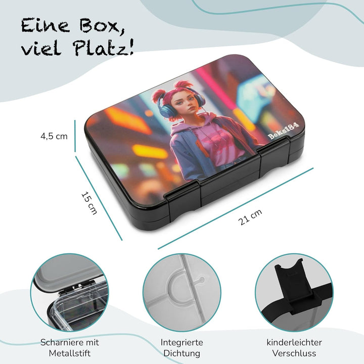 Brotdose Kinder mit Fächern - Bento Box auslaufsicher - robust - BPA Frei Lunchbox - Brotbox für Sch