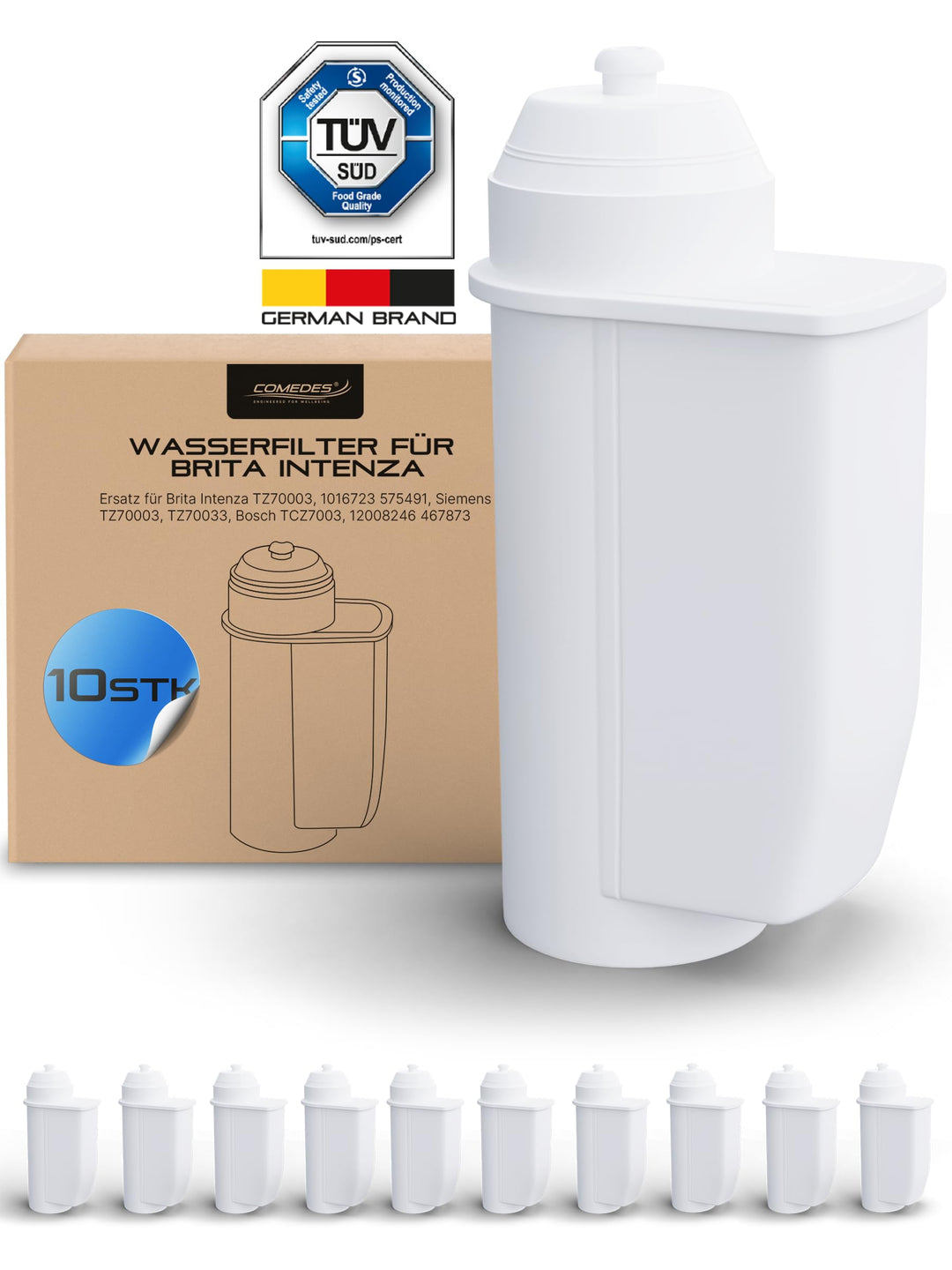 Comedes Wasser-Filter für BRITA Intenza, Ersetzt Bosch Siemens TZ70003, TZ70033, TCZ7003 & Brita Int