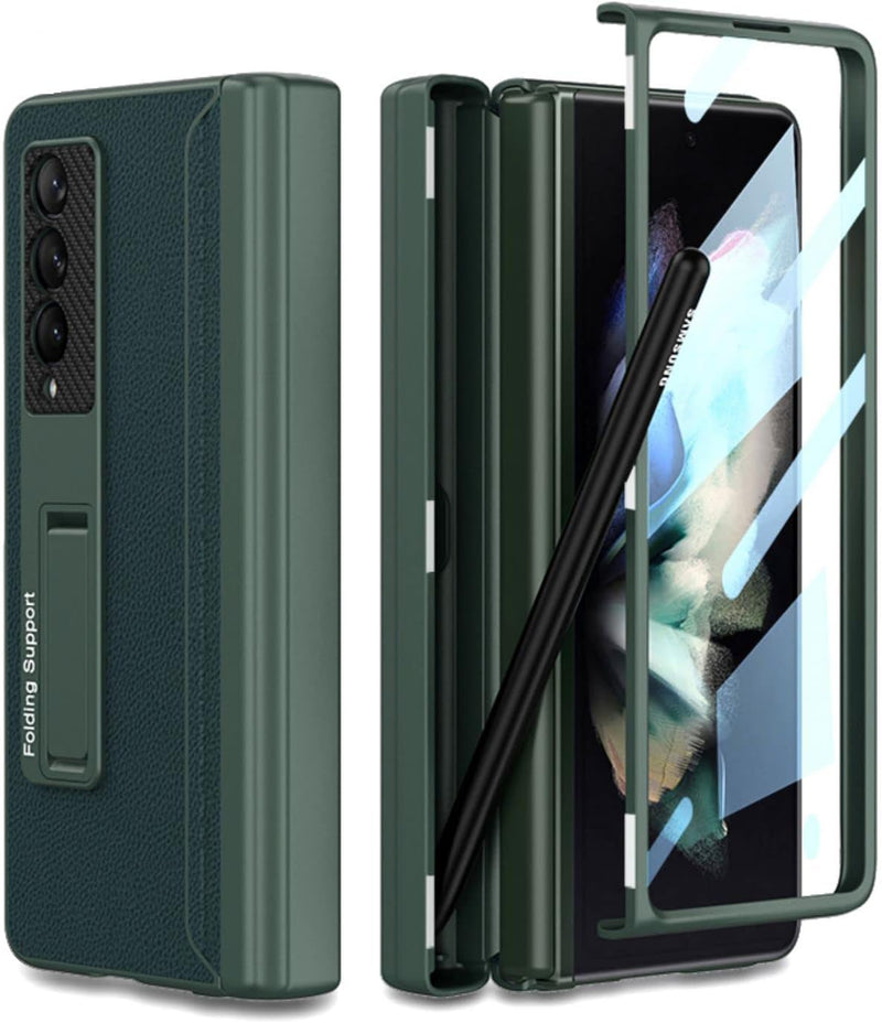 COQUE Hülle Galaxy Z Fold 3 Lederhülle, Shell-Membran Integriertes Scharnier-Handyhülle mit versteck