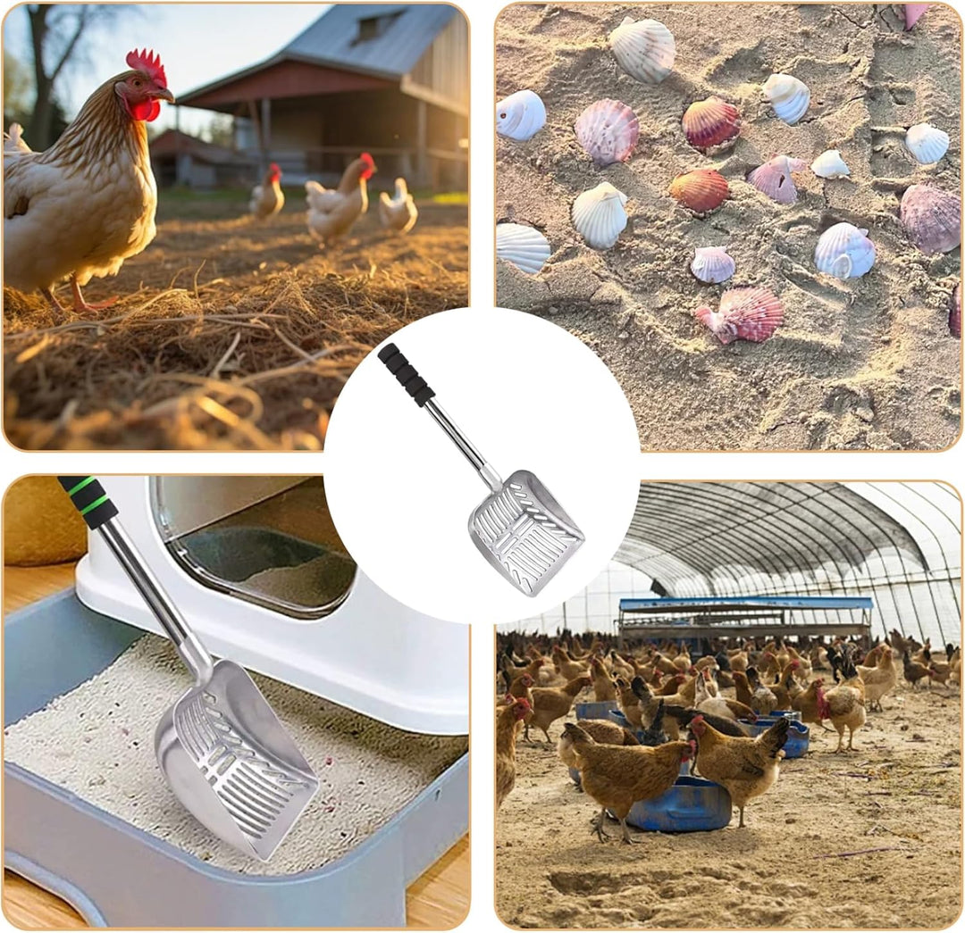Chicken Poop Scooper 16-32in Dehnbares schnelles Sieben Metall Chicken Coop Scooper mit grossem Scha