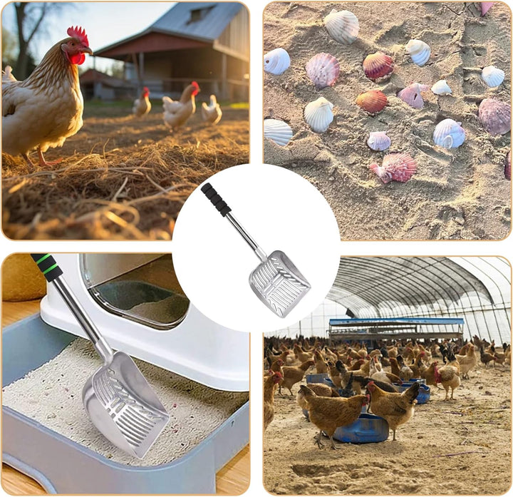 Chicken Poop Scooper 16-32in Dehnbares schnelles Sieben Metall Chicken Coop Scooper mit grossem Scha