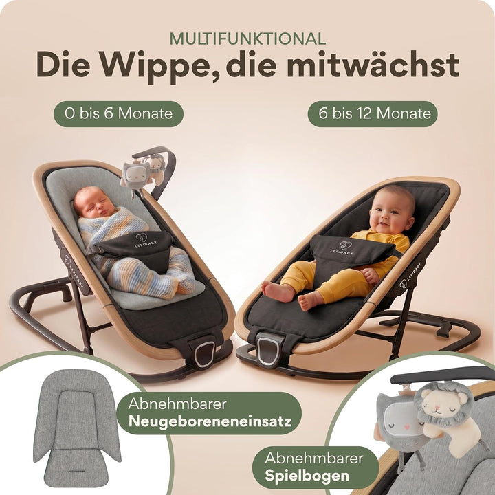 FlexiBu Babywippe Faltbar &amp; Verstellbar | Baby Wippe Neugeborenen bis 12 Monate | Bouncer Newborn-Ei
