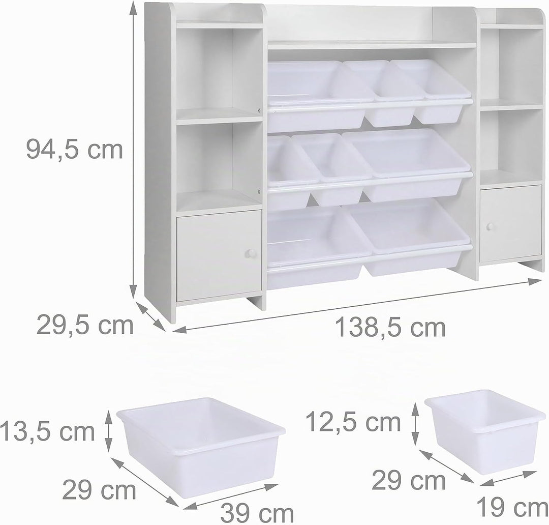 Relaxdays Kinderregal, 8 Boxen, MDF, Kinderzimmerregal, Spielzeugregal, Kinderzimmermöbel, HBT: 94,5