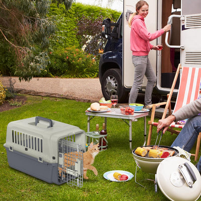 SUBTLETY Transportbox für Hunde & Katzen 60x39x44cm Kunststoff Flugzeugbox mit Handgriff, Futternapf