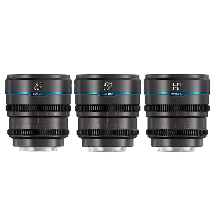 SIRUI Night Walker T1.2 S35 Cine Objektiv-Set, 24 mm, 35 mm, 55 mm, grosse Blende, manueller Fokus (