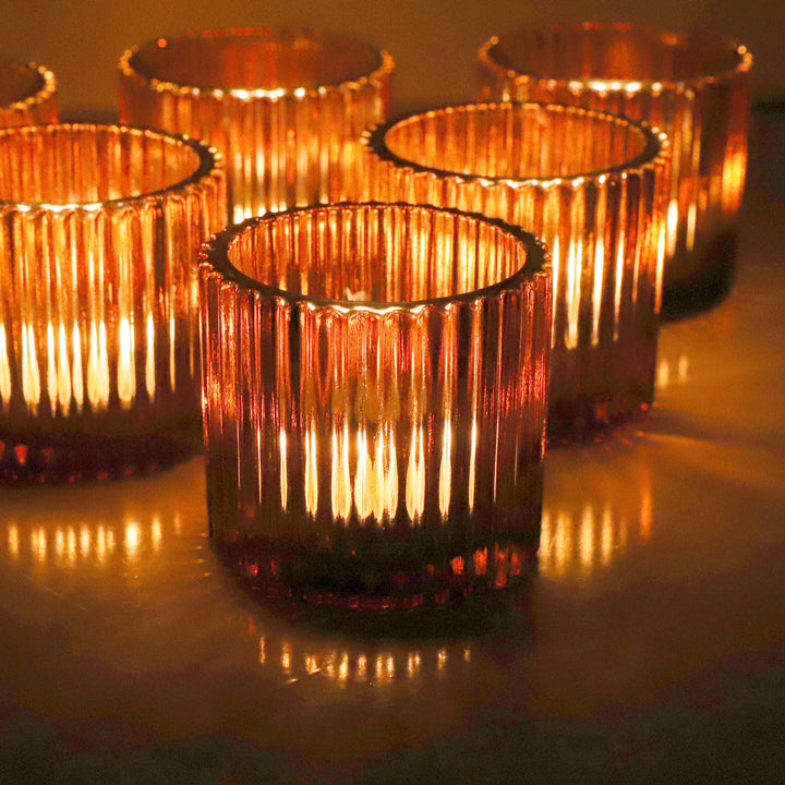 Vohocandle Braune Teelichthalter 6 Stück für Tischdekoration, Teelichtgläser Vintage für Hochzeitsfe