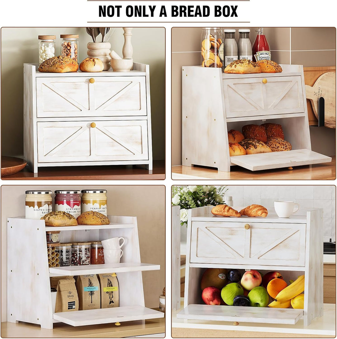 VEDECASA Bambus Brotkasten 2 Regale Brotbox für küche Grosser Brotbehälter Lebensmittelecht Brotaufb