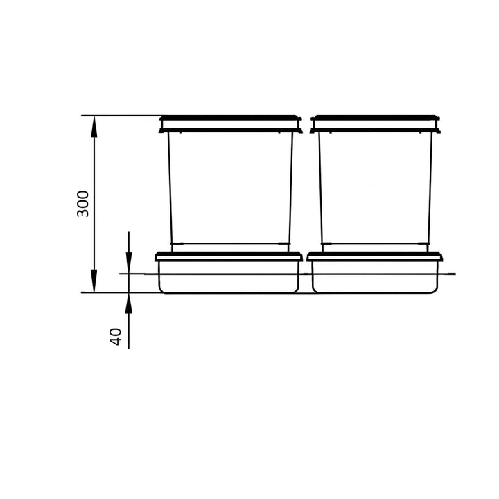 REJS Mülltrennsystem Küche für 60 cm Schrank 3-fach 1 x 15L + 2 x 7L mit Deckel & Griff Einbau Abfal