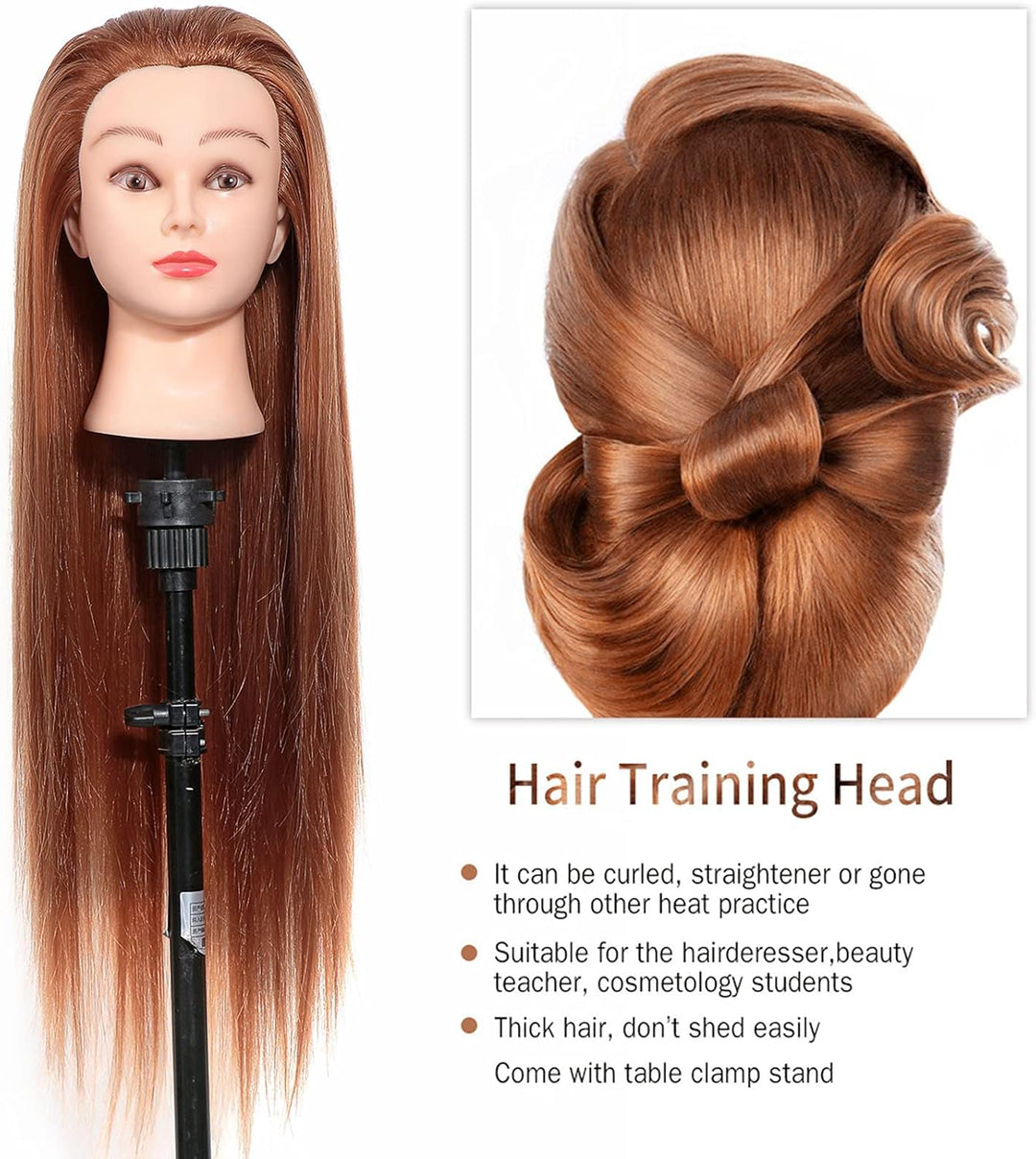 Dickes Haar, Friseur-Trainingskopf, Kosmetik-Puppenkopf, 24-Zoll-Kunstfaser-Haar-Trainingskopf mit T