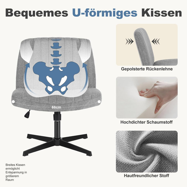 DUMOS Bürostuhl Ohne Armlehne, Teddysamt und Bequemes Netzgewebe Criss Cross Chair, mit Verbreiterte
