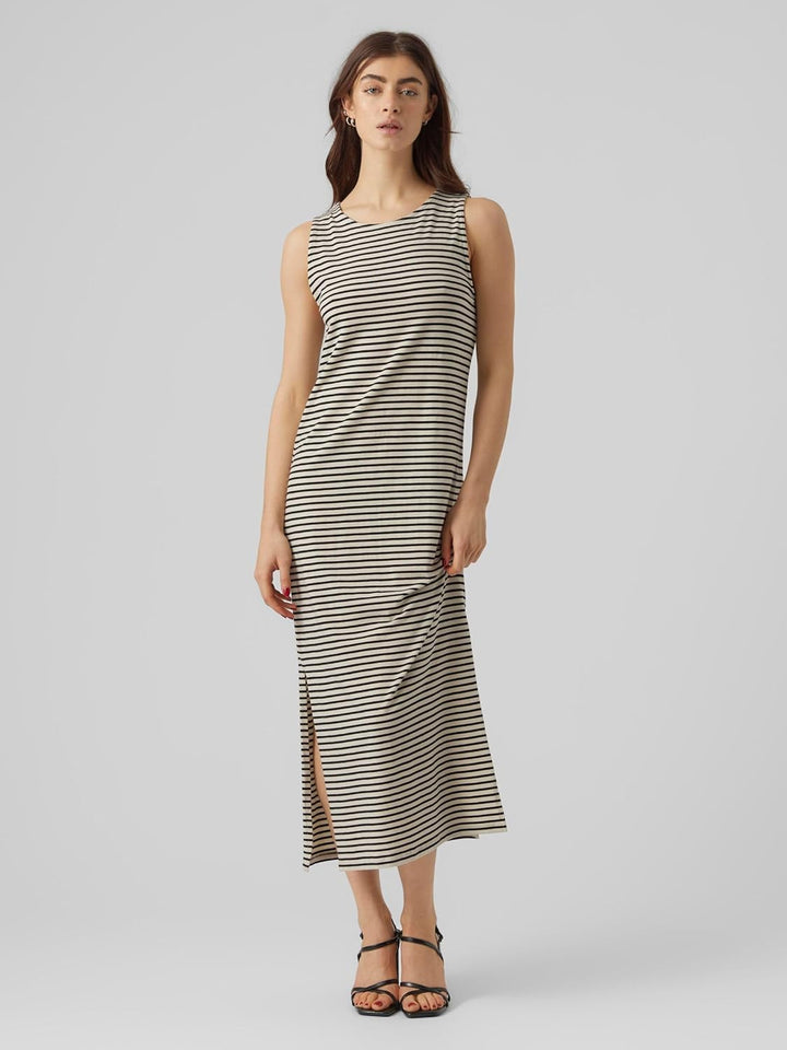 VERO MODA Female Kleid VMFIONA Langes Kleid L Birke/Streifen: Schwarz, L Birke/Streifen: Schwarz