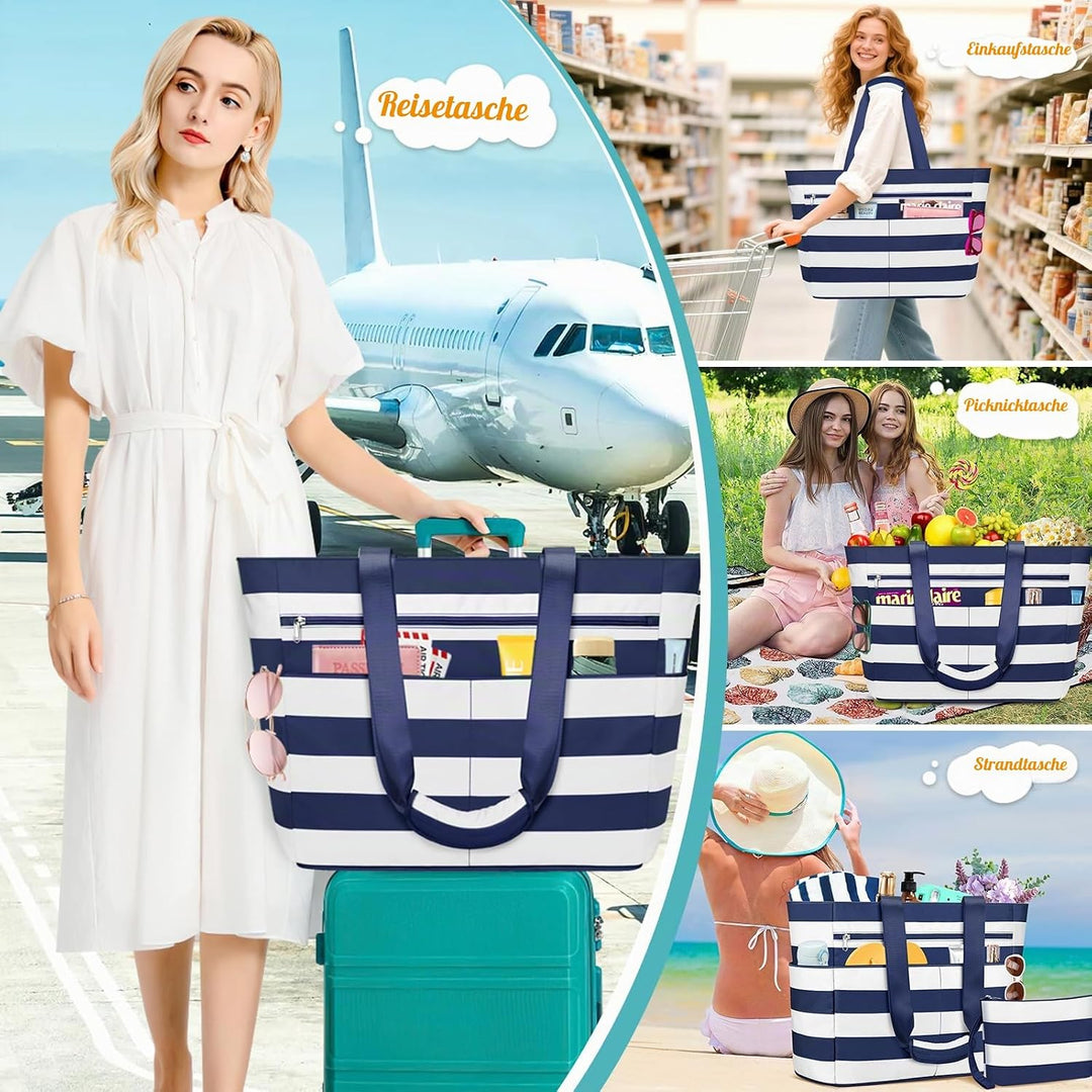 Grosse Strandtasche mit Reissverschluss XXL Familie Strandtasche Damen Gross Shopper Tasche Beach To