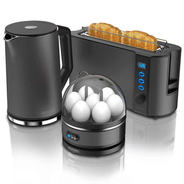 Arendo - Wasserkocher mit Toaster und Eierkocher SET Edelstahl Grau Wasserkocher 1,5L 40° - 100°C, T