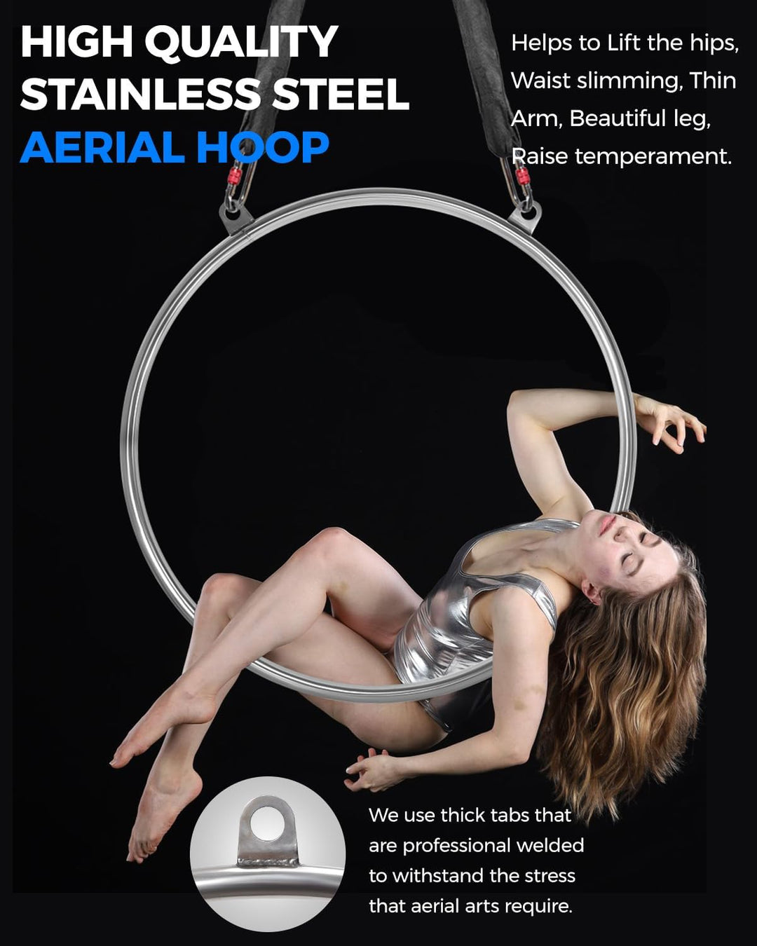 DASKING Aerial Hoop Ring Set - 80 85 90cm Edelstahl 2 Punkte Aerial Lyra Hoop Heavy Duty 500lb Kapaz