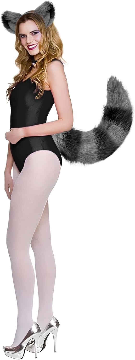 JIAHG Halloween Cosplay Kostüm Fuchs Ohren und Schwanz Set Katze Wolf Waschbär Ohren und Schwanz Set