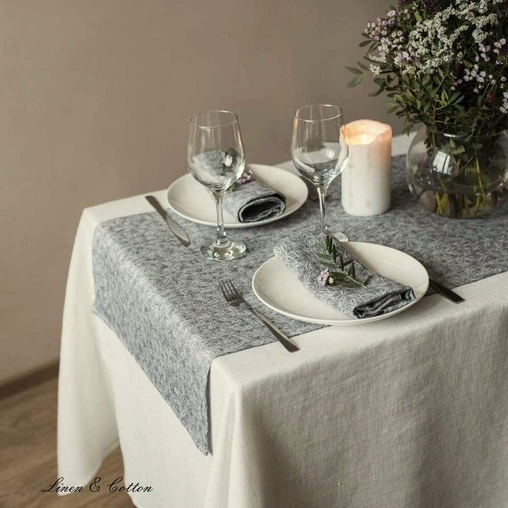 Linen &amp; Cotton Deluxe Jacquard Damast Tischläufer Stoff Tischband Tischdeko Isla - 100% Leinen, Schw