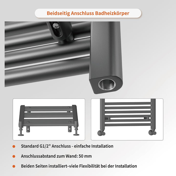 Badheizkörper Seitenanschluss 800x500mm, 300W Handtuchheizkörper & Handtuchtrockner, Einfach Install