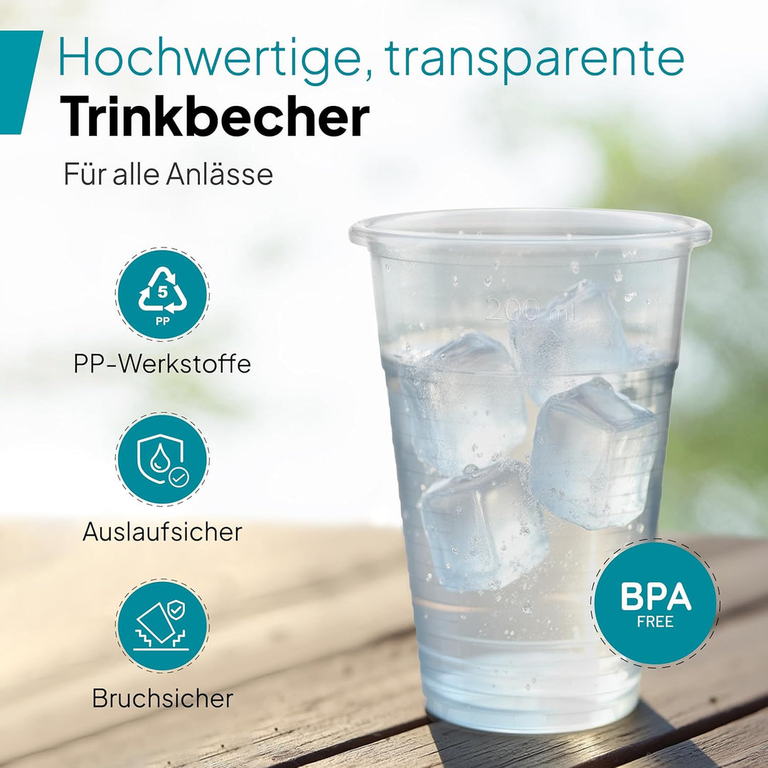 3000 Stück Commerline Plastikbecher 0,2L Trinkbecher | Einweg Plastik Becher Einwegbecher Partybeche
