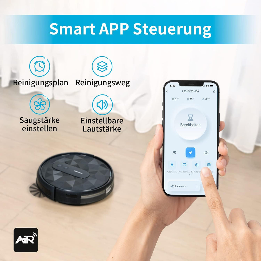 AIRROBO P20 Saugroboter mit 2800 Pa Saugkraft, APP Steuerung, 120 Min Laufzeit, Staubsauger Roboter