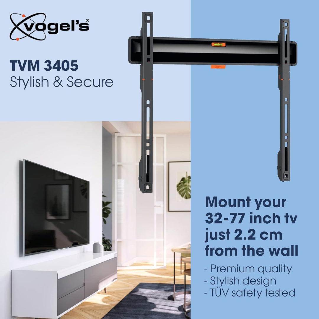 Vogel's Comfort TVM 3405 Flache TV-Wandhalterung für 32-77 Zoll Fernseher & TVA 6000 Kabelkanal Weis