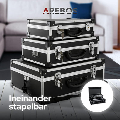 Arebos 3er Set Transportkoffer | 50 L Gesamtvolumen | abschliessbar | mit Tragegurt und Schloss | un