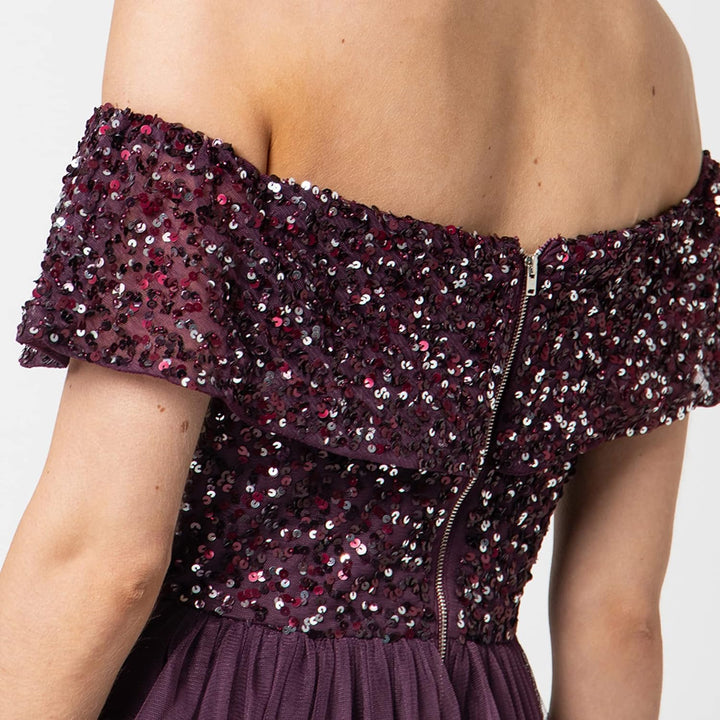 Maya Deluxe Abendkleid mit Pailletten - Cocktailkleid Damen mit V-Ausschnitt - Tüllkleid Damen mit K
