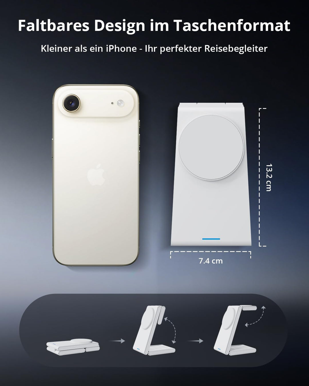 GEEKERA 3-in-1 Faltbar Ladegerät für Mag-Safe, Induktive Ladestation für Apple Watch und iPhone, Ind