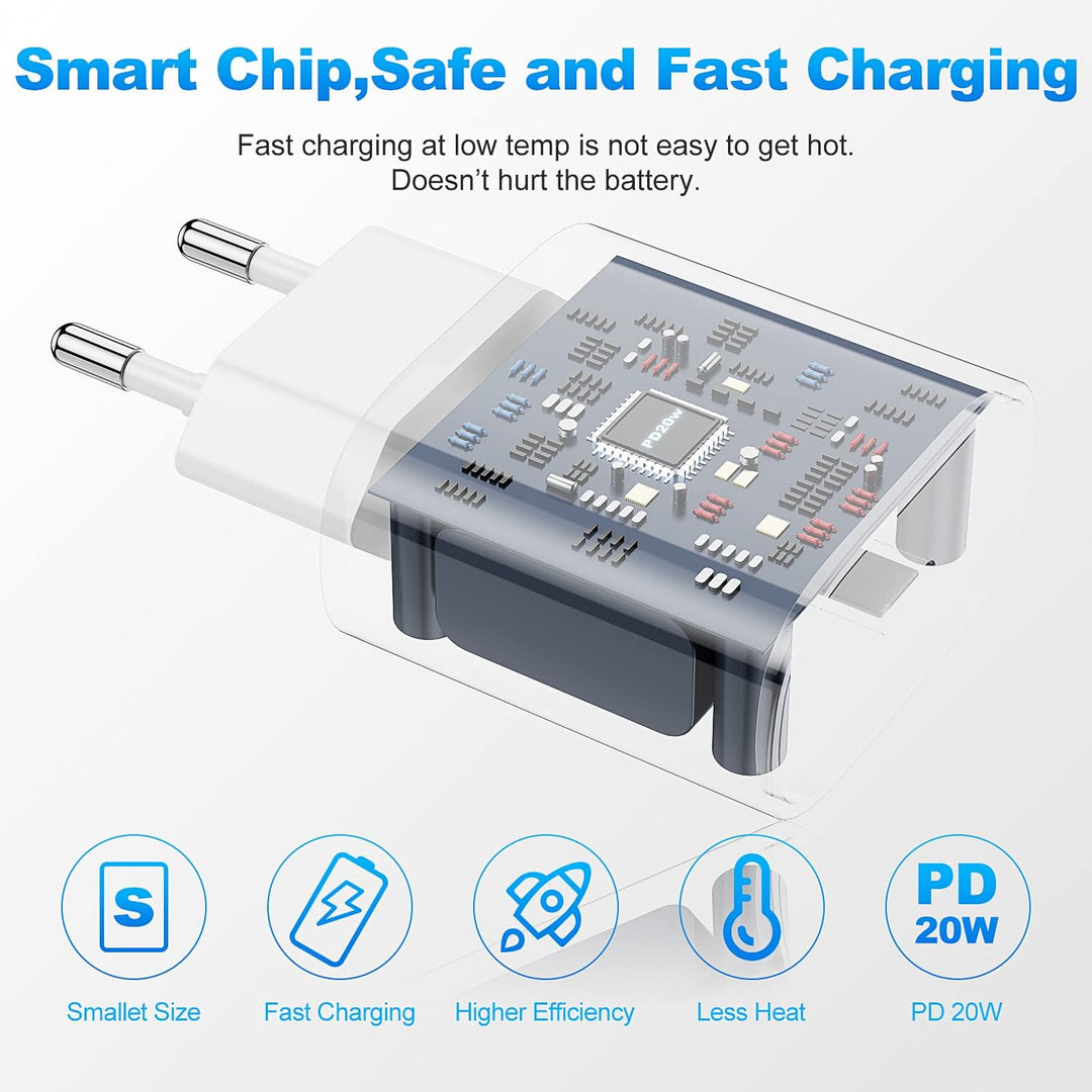 2Pack iPhone Schnellladegerät mit Ladekabel, iPhone Schnellladekebel 2m kable mit 20W USB C Ladegerä