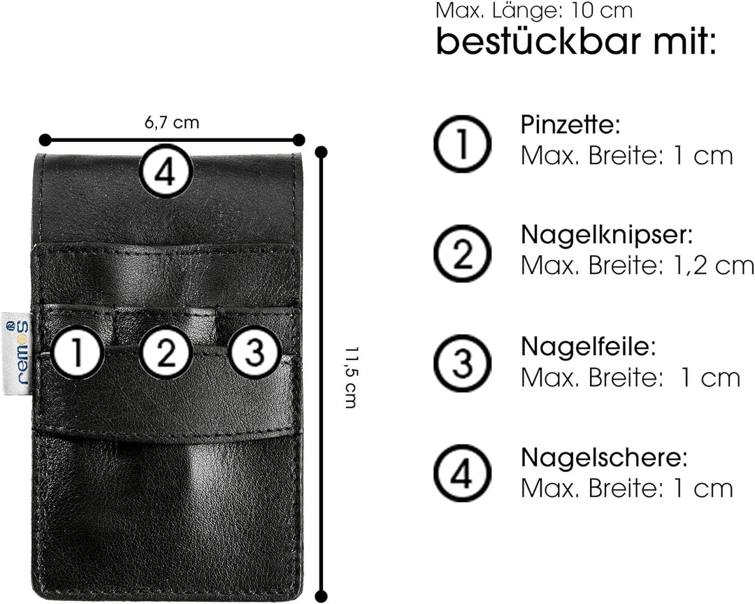 REMOS Nageletui leer aus echtem Leder zum Bestücken mit 4 Instrumenten - schwarz, Schwarz