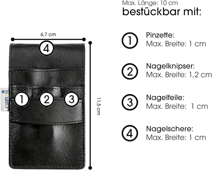 REMOS Nageletui leer aus echtem Leder zum Bestücken mit 4 Instrumenten - schwarz, Schwarz