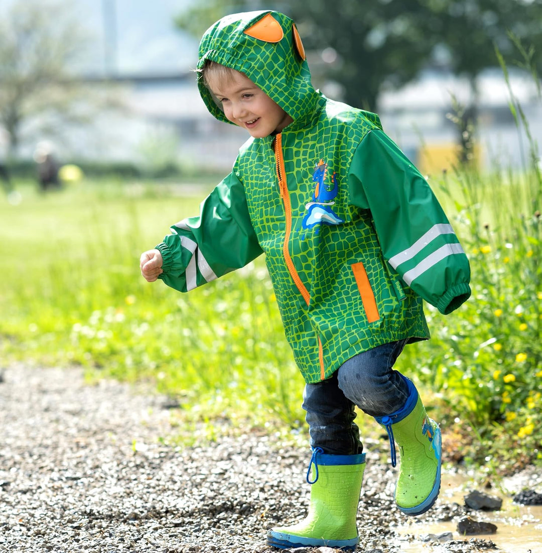 Playshoes Unisex Kinder Regenjacke Wind- und wasserdicht Regenmantel Regenbekleidung 80 Dino, 80 Din