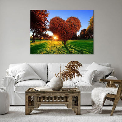 Bilder auf Leinwand 100x70cm Leinwandbild Baum Park Frühling Herz Gross Wanddeko Bild Schlafzimmer K