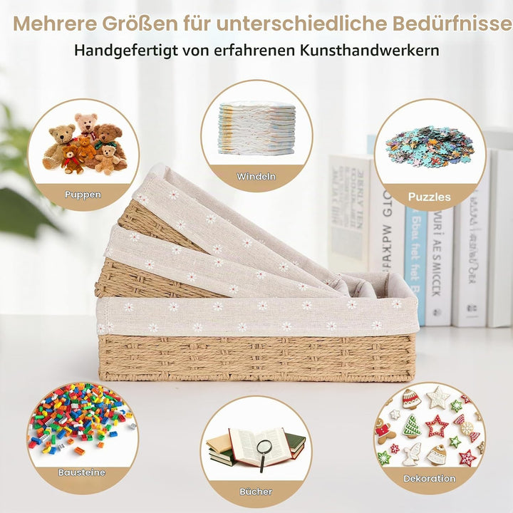 FoiiLiio Aufbewahrungskorb Korb Geflochten aus Papierseil mit Futter, 3 Stück Handgewebt Aufbewahrun