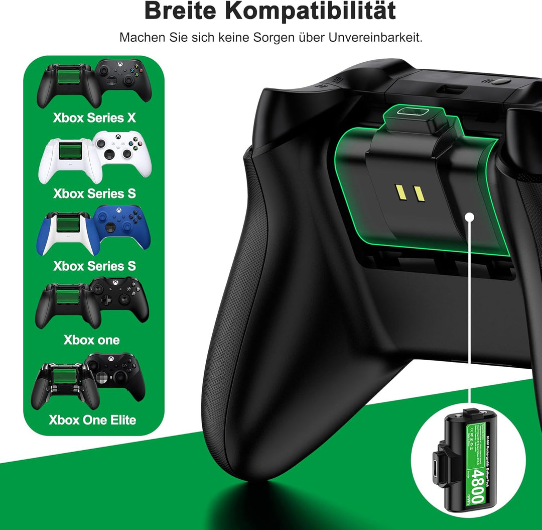 HELLCOOL Xbox Controller Akku für Xbox One/Xbox Series X&S Controller, 2 x 3600 mWh Akku kompatibel