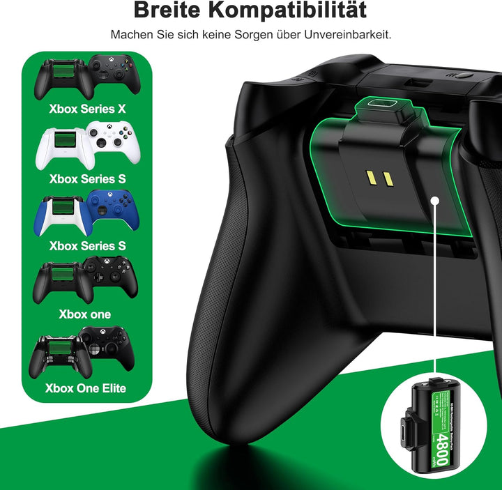 HELLCOOL Xbox Controller Akku für Xbox One/Xbox Series X&S Controller, 2 x 3600 mWh Akku kompatibel
