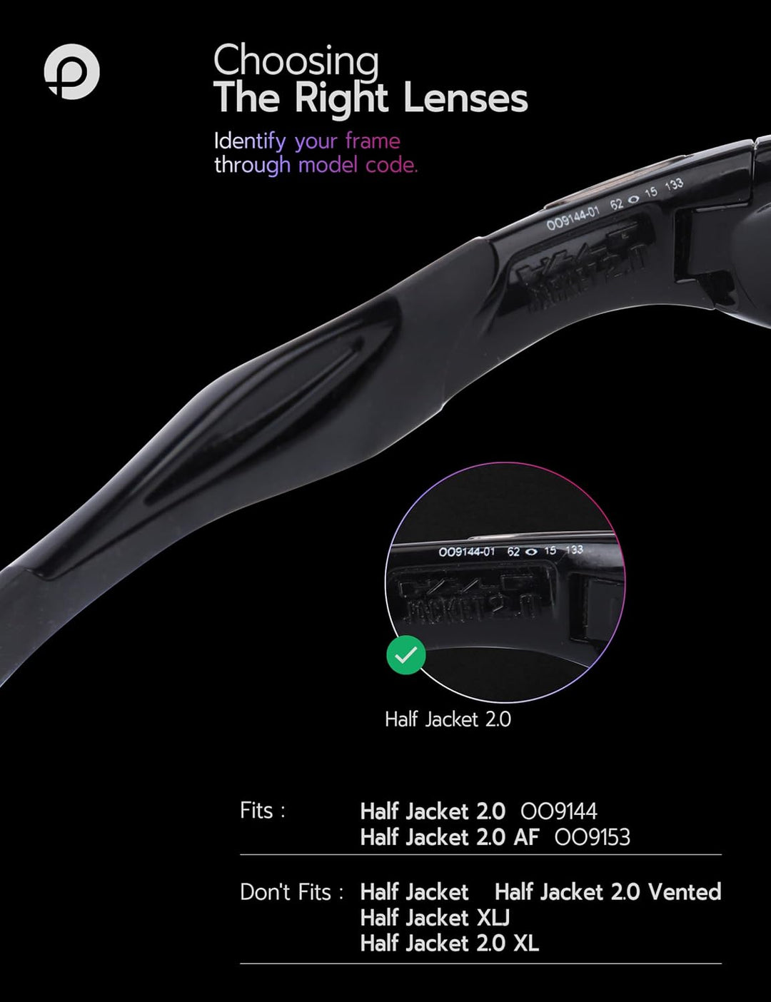 PapaViva Ersatzlinsen &amp; Gummi-Kits für for Oakley Half Jacket 2.0 Mitternachtssonne - Polarisiert