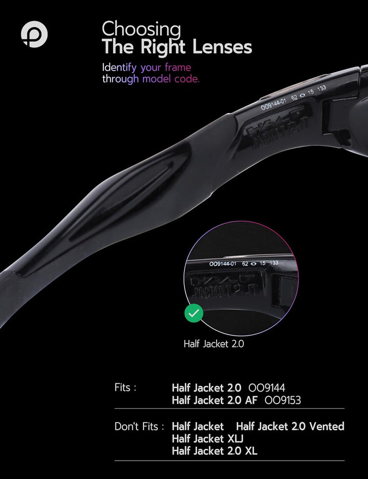 PapaViva Ersatzlinsen &amp; Gummi-Kits für for Oakley Half Jacket 2.0 Mitternachtssonne - Polarisiert