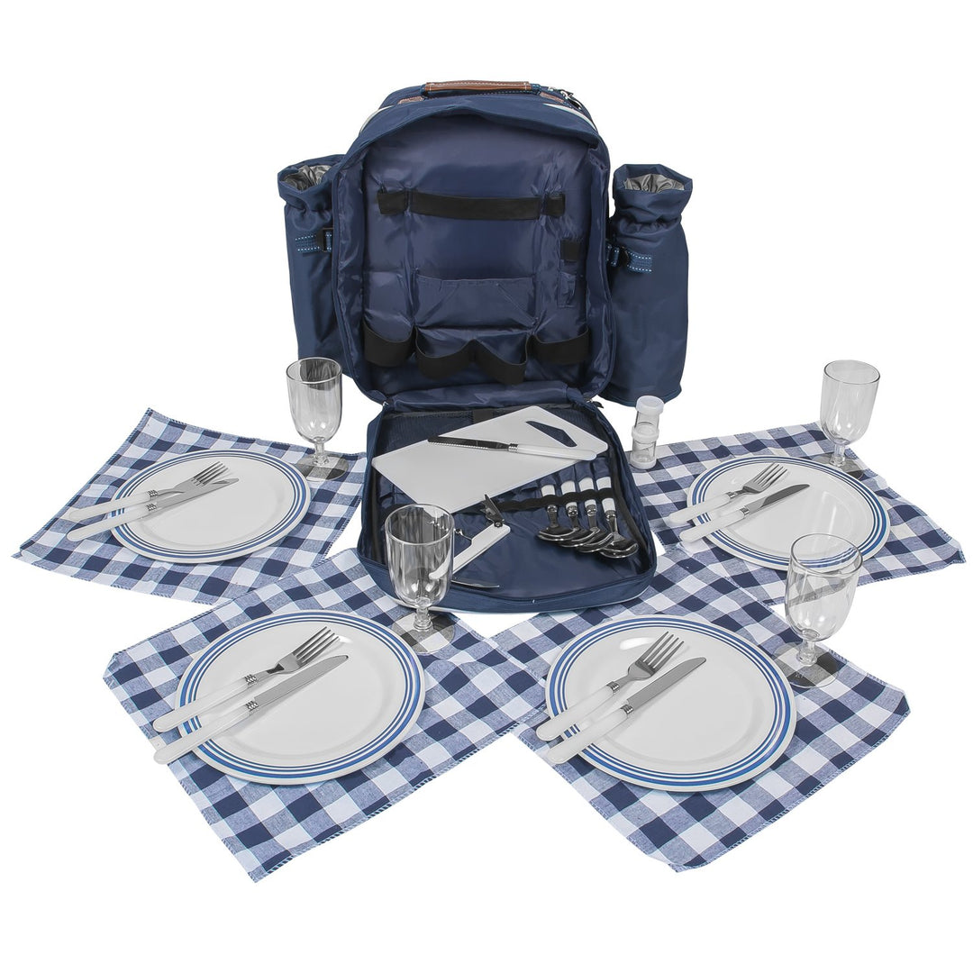 anndora Picknick Rucksack Picknicktasche Kühltasche Kühlfach + Geschirr Besteck, Blau