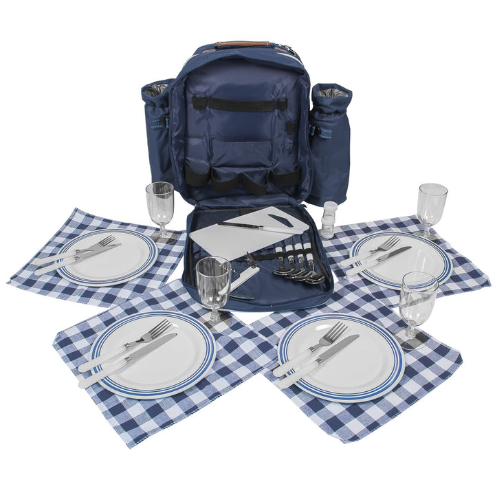 anndora Picknick Rucksack Picknicktasche Kühltasche Kühlfach + Geschirr Besteck, Blau