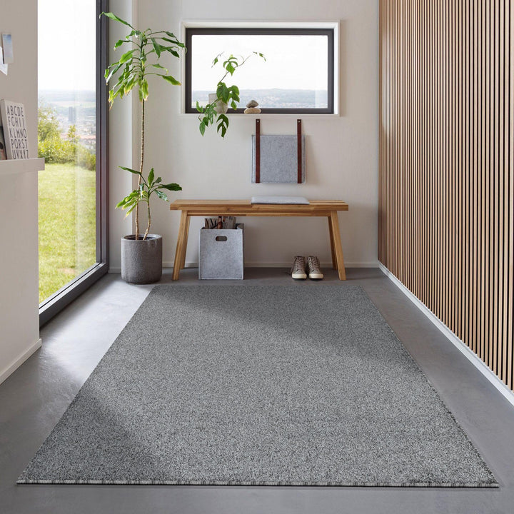Wohnzimmer Teppich - Dichter Kurzflor, Einfarbig, Modern, Robust, Rechteckig und Rund - Grau, 60x100