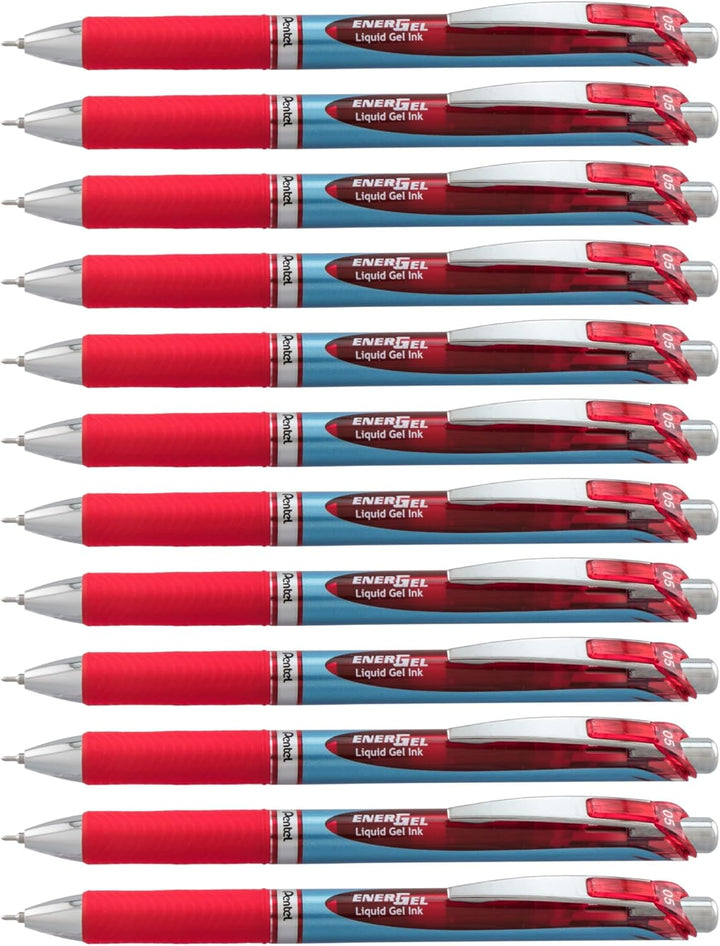 Pentel EnerGel RTX Gelschreiber, einziehbar, feine Spitze, Nadelspitze, rote Tinte, 12 Stück (BLN75-