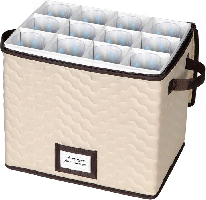 Champagnerflöten-Aufbewahrungsbox – Organizer-Truhe für 12 Stielgläser, robuster Mikrofaser-Behälter