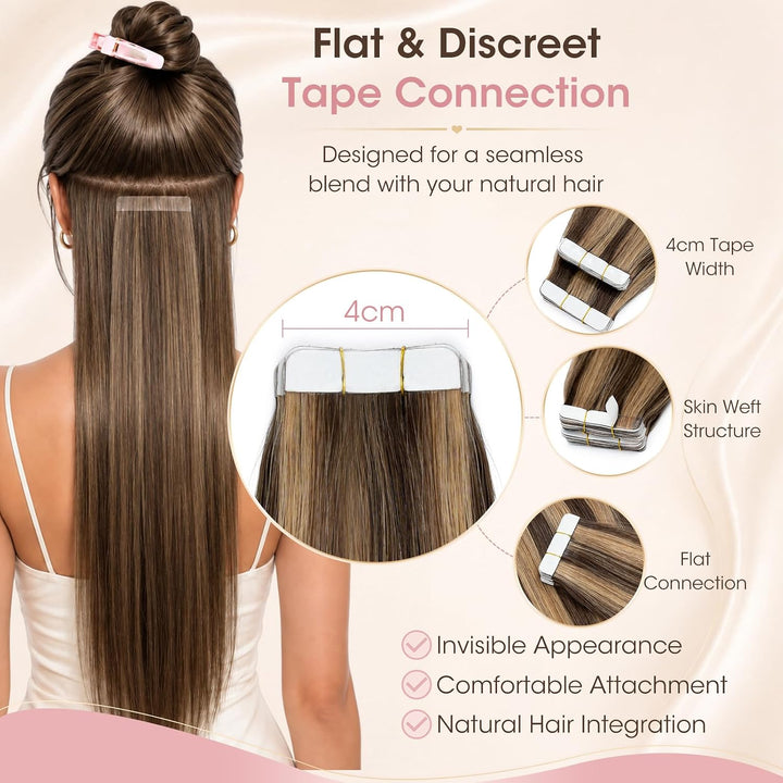Silk-co Tape Extensions Echthaar 30g, leicht Version Tape in Extensions Echthaar 20pcs, Remy Invisib