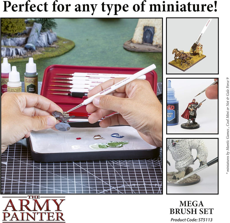 The Army Painter | Wargames Mega Pinselset | 10 Pinsel | Kolinsky-Rotmarder, Kunsthaar Pinsel | Grun
