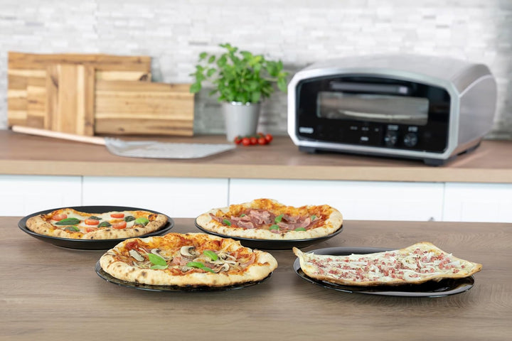 Unold 68916 Pizzaofen Enzo elektrisch rotierender Pizzastein 33cm ca. 500 °C 6 Programme für innen u