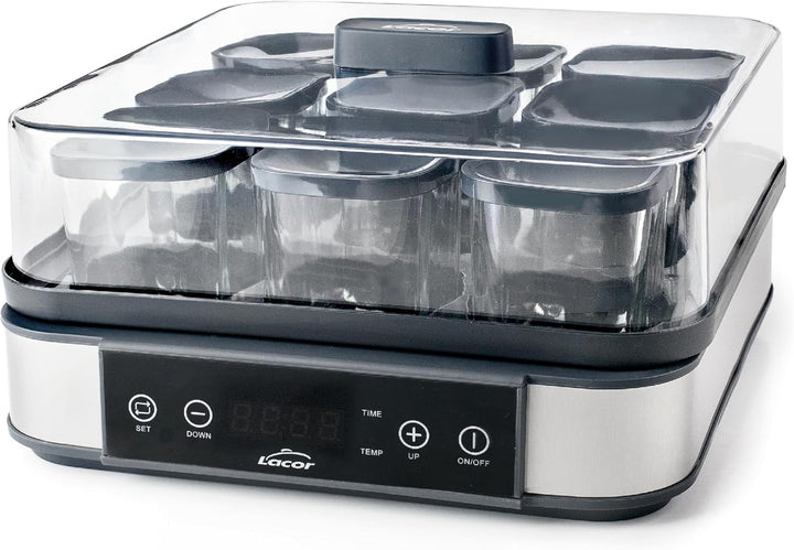 Lacor - 69439 - Deva Joghurtbereiter aus Glas, 9 Gläser im Lieferumfang Enthalten, Einstellbare Temp