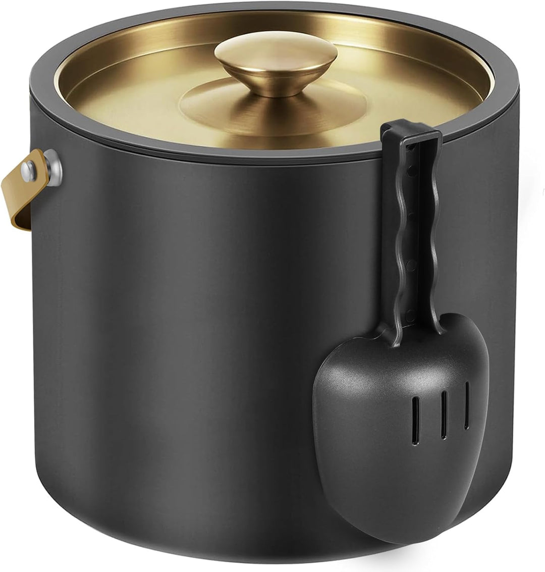 3.2L Eiswürfelbehälter mit Deckel und Schaufel, Edelstahl Eiskübel Doppelwandiger Isolierter Eisbehä