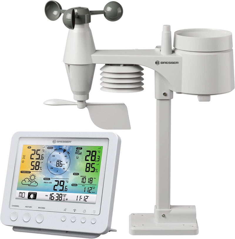 Bresser Wetterstation Funk mit Aussensensor WLAN Wetter Center 5-in-1 mit 5,7 Zoll Farb-Display und